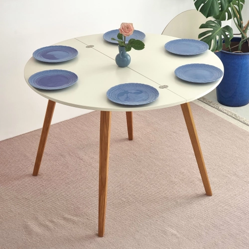 Półksiężycowy rozkładany stół MAWI śr. 120cm Kawa z Mlekiem Nogi Dąb