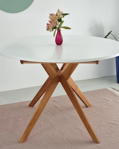 Okrągły rozkładany stół jadalniany 120cm Biju Biały Jesion 