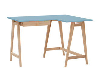 Jesionowe Biurko Narożne LUKA 115cm x 85cm Delikatny Niebieski PRAWE