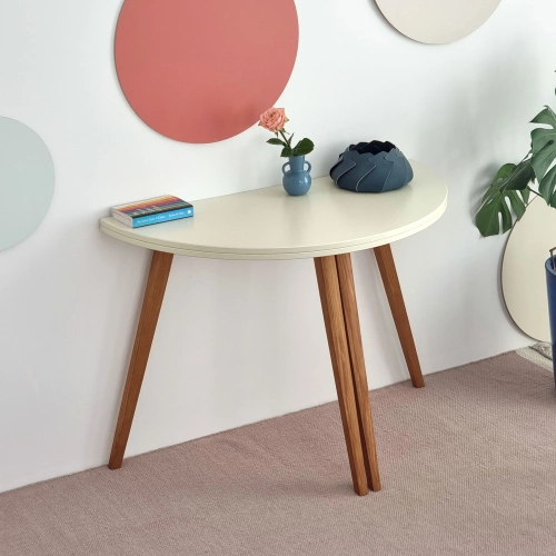 Półksiężycowy rozkładany stół MAWI śr. 120cm Biały Nogi Dąb