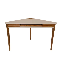 Biurko narożne ASHME 114x85cm z szufladą na klawiaturę, dąb, kawa z mlekiem