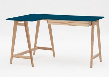 Jesionowe Biurko Narożne LUKA 135cm x 85cm / Petrol Blue LEWE