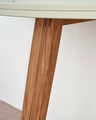 Półksiężycowy rozkładany stół MAWI śr. 120cm Turkus Nogi Dąb