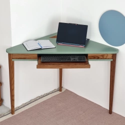 Biurko narożne ASHME 114x85cm Szuflada na klawiaturę, dąb szałwiowy