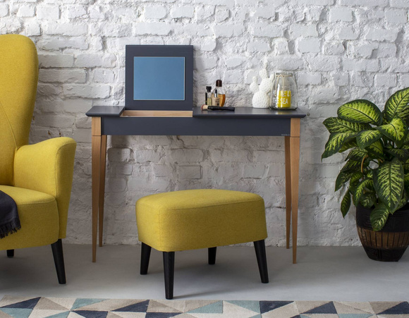 Toaletka MIMO z Lusterkiem - 65x35cm Czarne Nogi / Petrol Blue