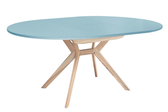 Okrągły rozkładany stół jadalniany 110cm Biju Delikatny Niebieski Jesion 