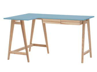 Jesionowe Biurko Narożne LUKA 135cm x 85cm Delikatny Niebieski LEWE