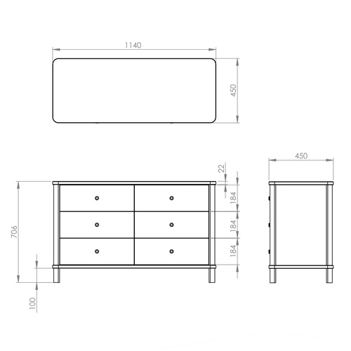 Komoda Podwójna 114cm ASHME Small Boy 6 Szuflad Betonowy Szary