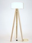 Jesionowa Lampa Podłogowa WANDA 45x140cm - Biały Abażur / Żółty